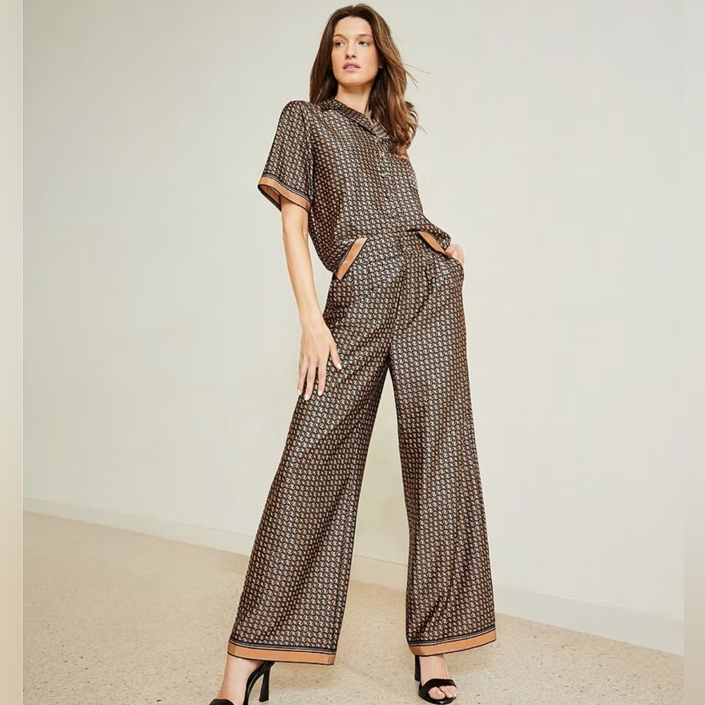 Le' AL.X
Printed High Waisted Straight Leg Satin Coordinating Trouser Pants